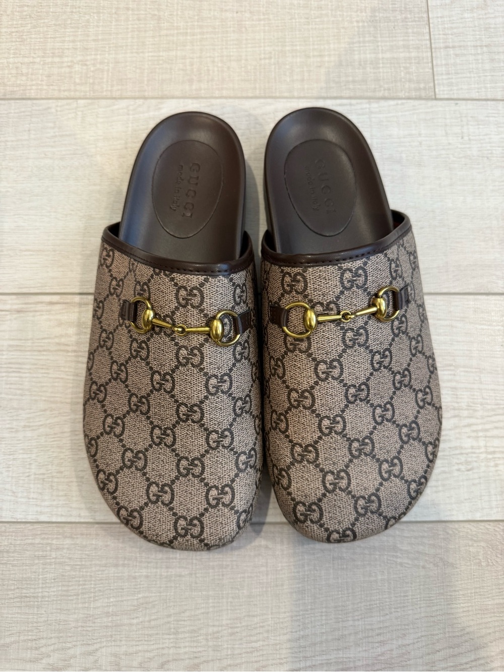 Designer Brown GG Canvas Horsebit Slip-On Clogs